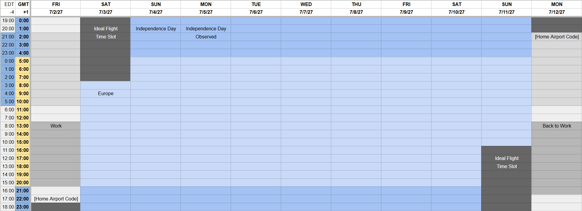 time flies itinerary